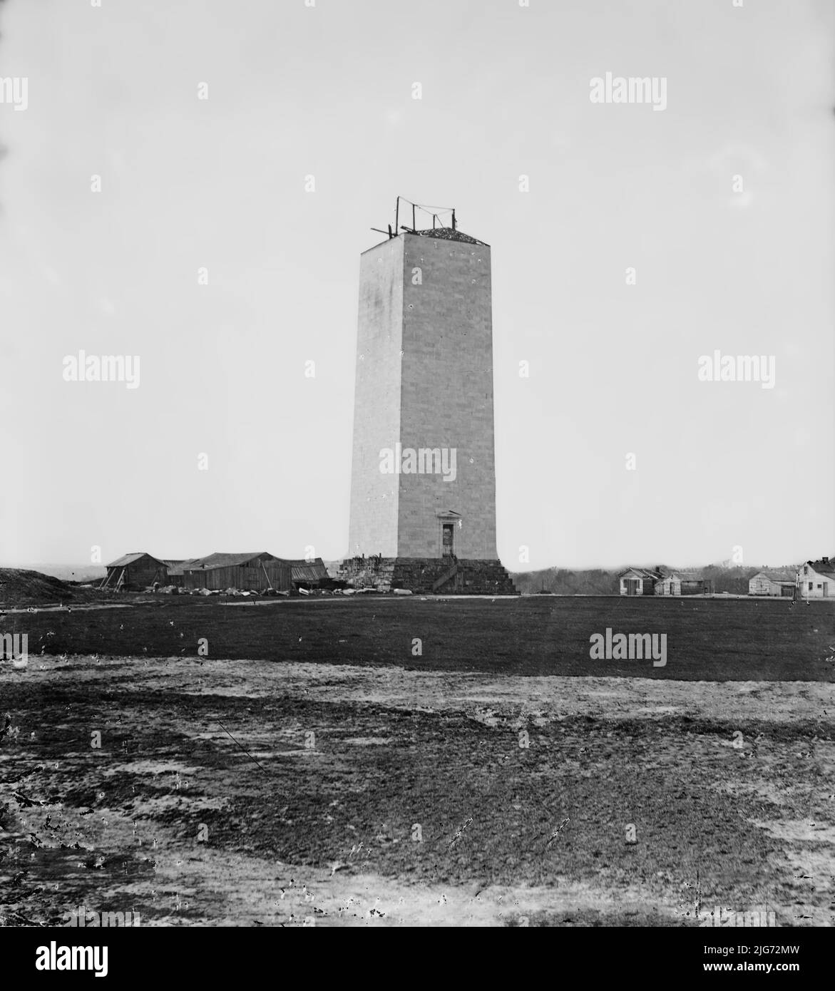 Washington Monument as it stood for 25 years, ca. 1860. [Obelisk in Washington D.C., built to commemorate George Washington; started in 1848 and completed in 1884]. Stock Photo