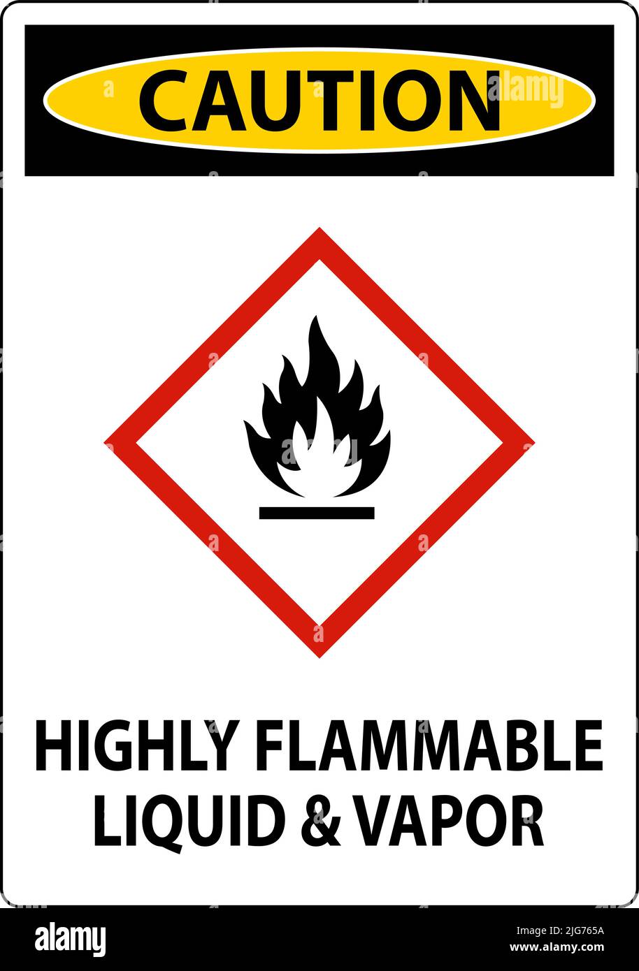 Caution Highly Flammable Liquid and Vapor GHS Sign Stock Vector Image