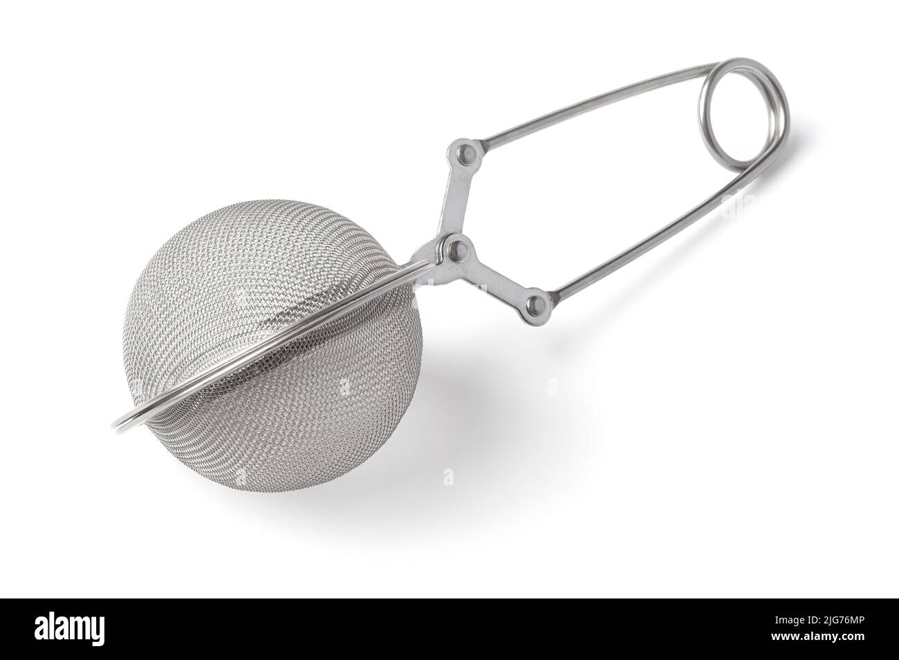 Empty steel tea strainer, isolated on white background Stock Photo