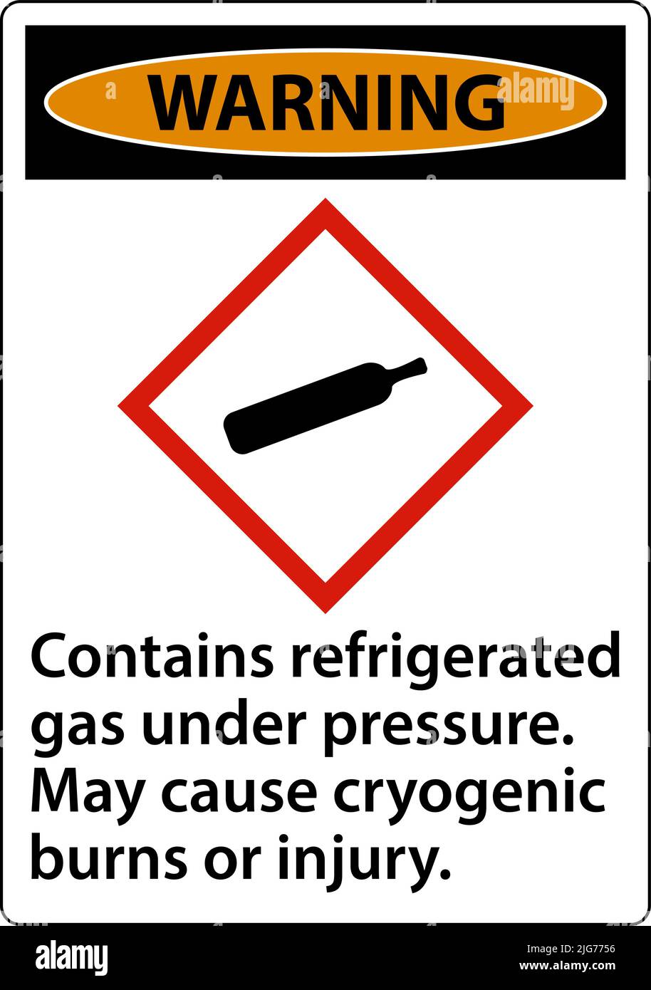 Warning Contains Refrigerated Gas Under Pressure GHS Sign Stock Vector