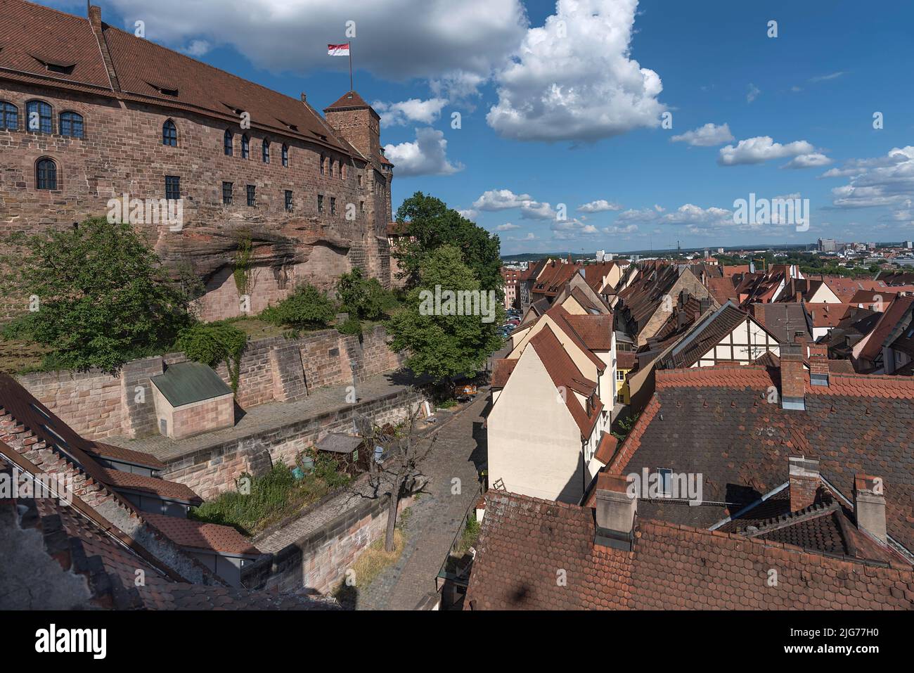 View of the Old Town, Kaiserburg Castle on the left, Nuremberg, Middle Franconia, Bavaria, Germany Stock Photo