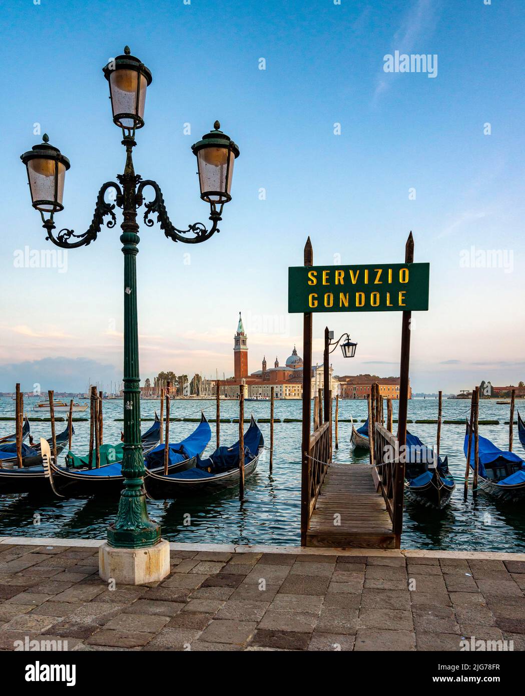 Gondola station opposite the church of San Giorgio di Maggiore, Venice, Italy Stock Photo