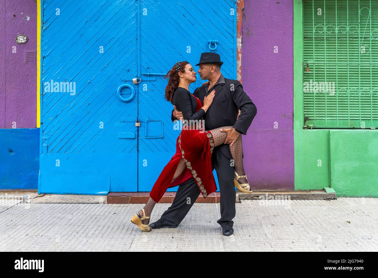 Tango dancers, Tango Argentina, La Boca district, Buenos Aires, Argentina Stock Photo