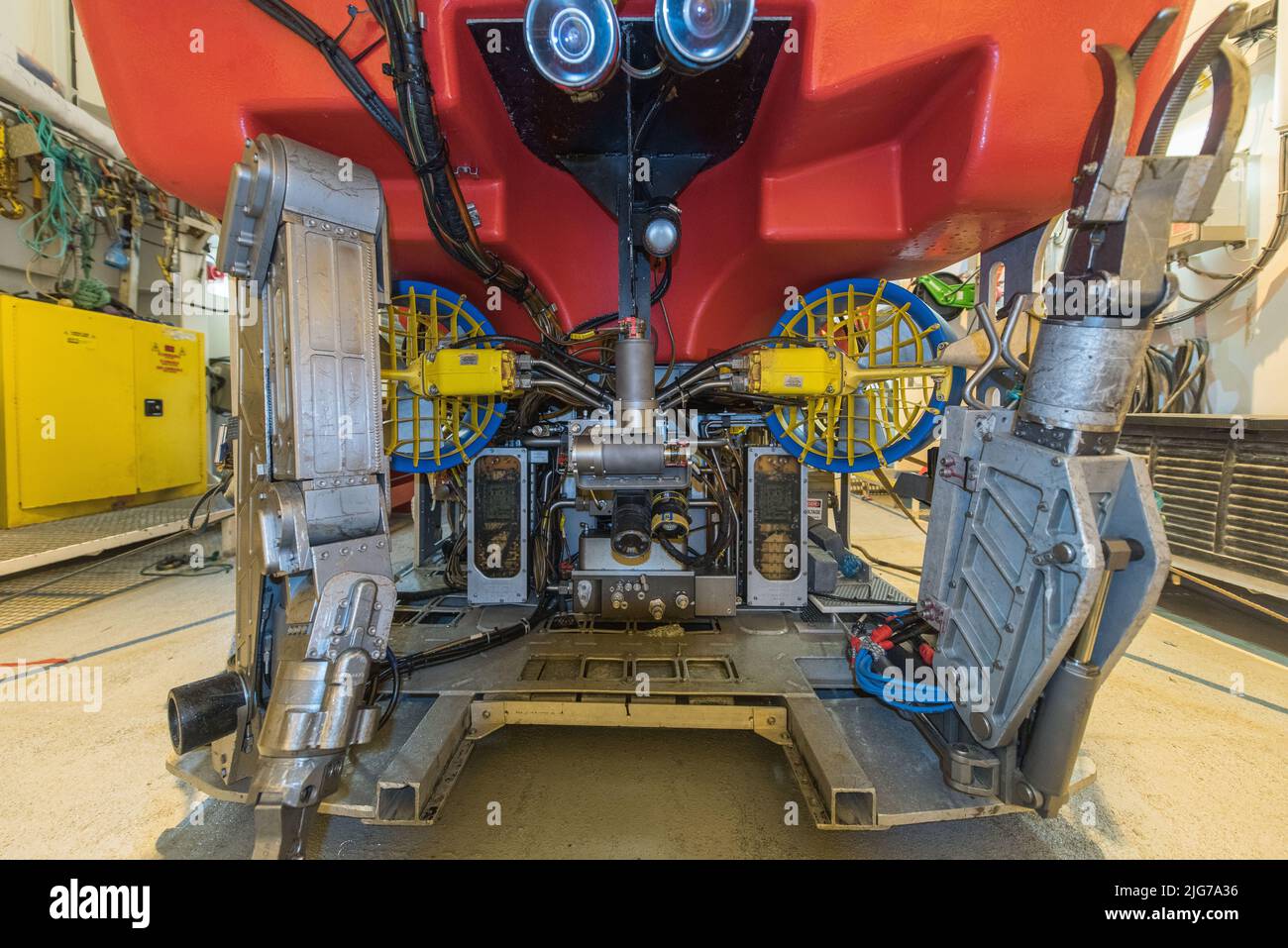 Remotely operated claws of ROV aboard vessel Stock Photo