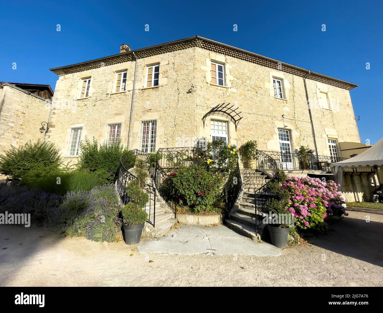 Main building of Chateau de Chapeau Cornu, Vignieu, Departement Isere, Region Auvergne-Rhone-Alpes, France Stock Photo