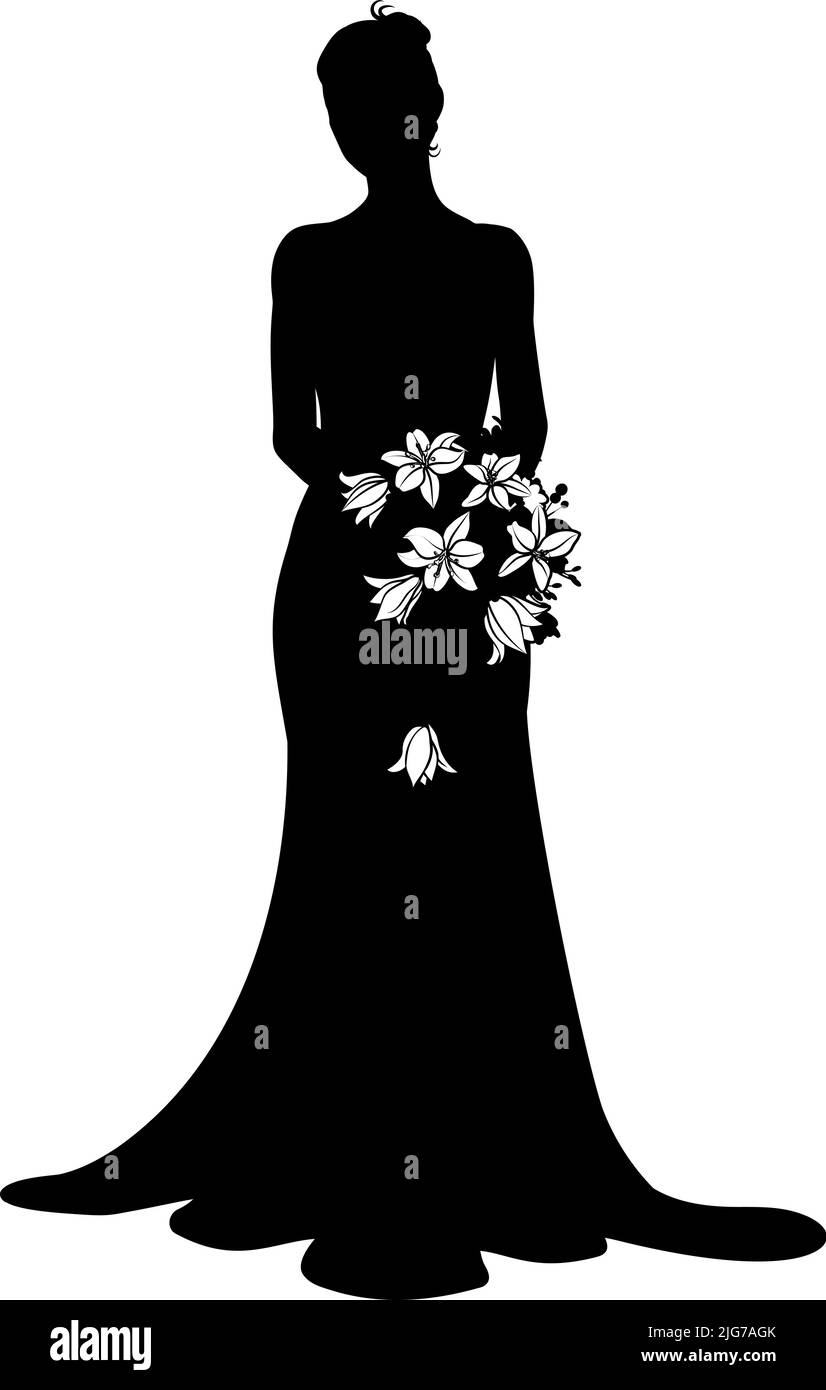 Bride Bridal Wedding Dress Silhouette Woman Design Stock Vector Image ...