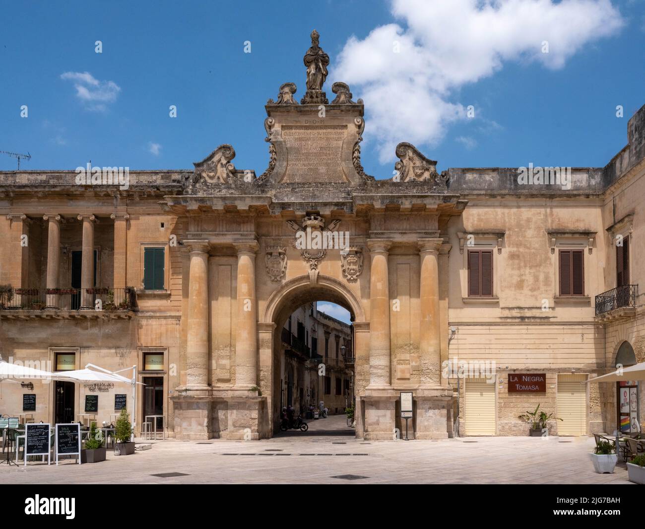 Porta San Biagio gate of Lecce, Puglia, Italy, one of three main entrances to the Old City in the high Baroque style Stock Photo