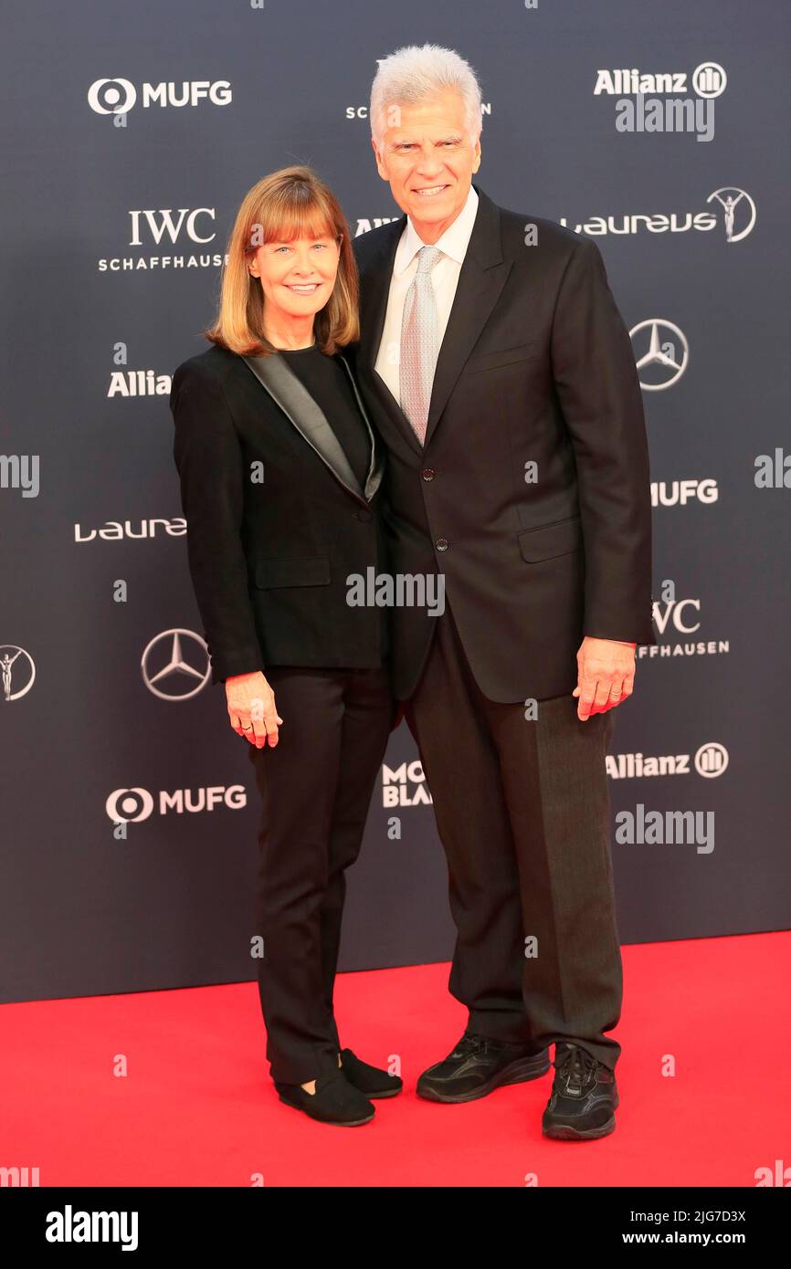 Mark Spitz, former US world-class swimmer and Academy Member, Red Carpet, Laureus Awards 2018 ceremony at Sporting, Principality of Monaco Stock Photo
