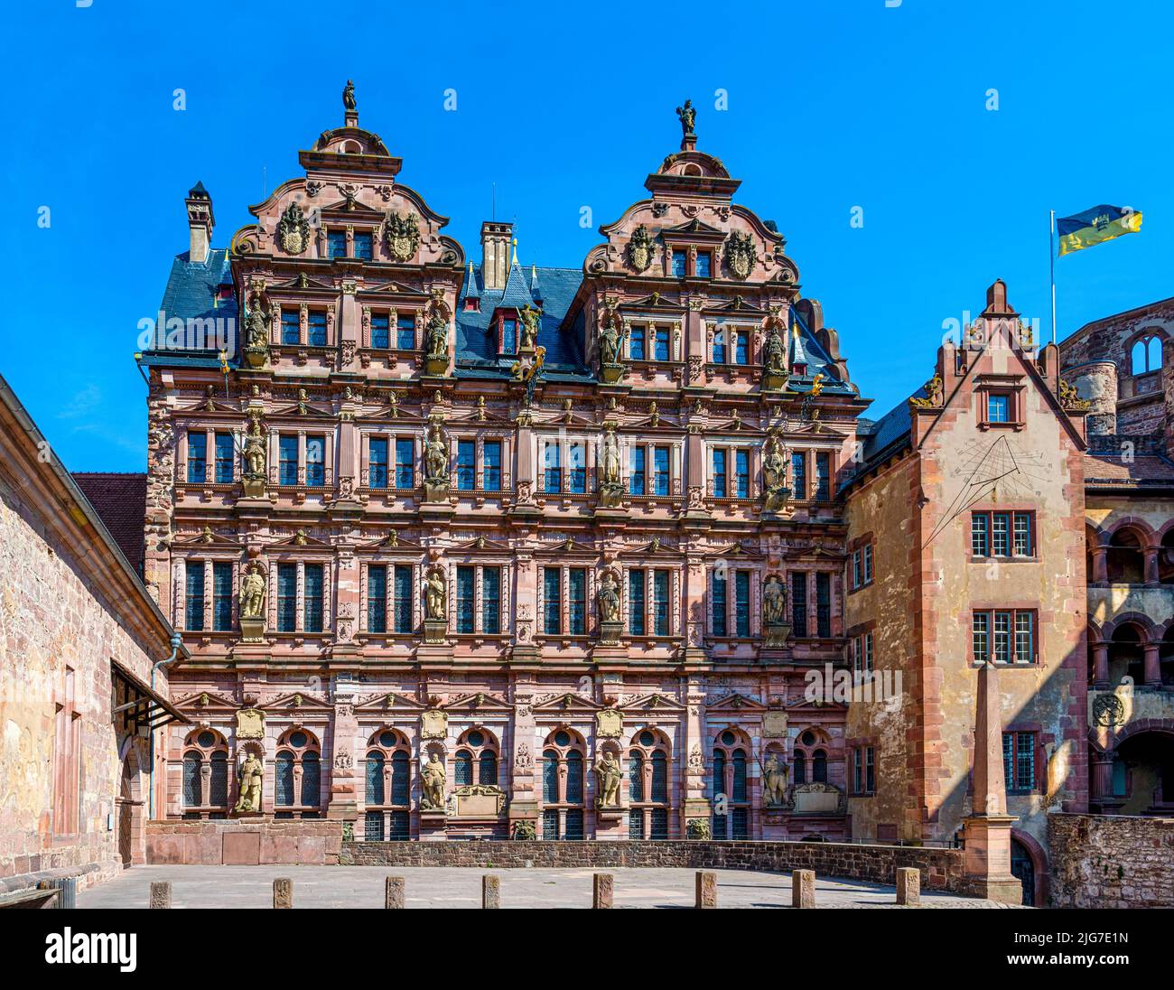 View of the Friedrich‘s building (German Renaissance) of Heidelberg Castle from the patio. Baden Wuerttemberg, Germany, Europe Stock Photo