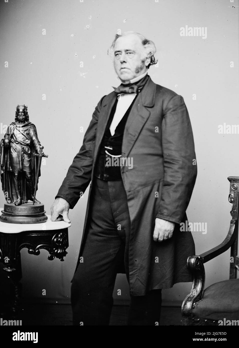 B.B. French, between 1855 and 1865. [Politician: Commissioner of Public Buildings; Architect of the Capitol; compiled an album of salt print and albumen print photographs related to the construction of the dome of the Capitol Building in Washington, D.C. Pictured with statue of Charlemagne]. Stock Photo
