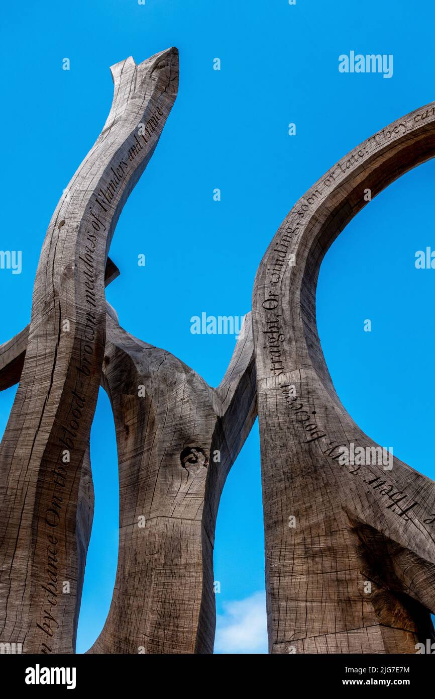 Witness (2016-2021) sculpture by John Merrill at Langley Vale Centenary Wood in Epsom, Surrey, England, UK Stock Photo