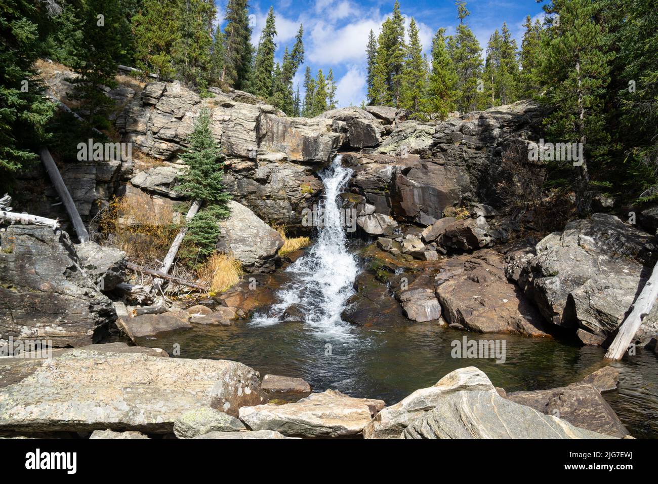Ten Sleep Waterfall tumbles from the rocks in the Big Horn Wilderness