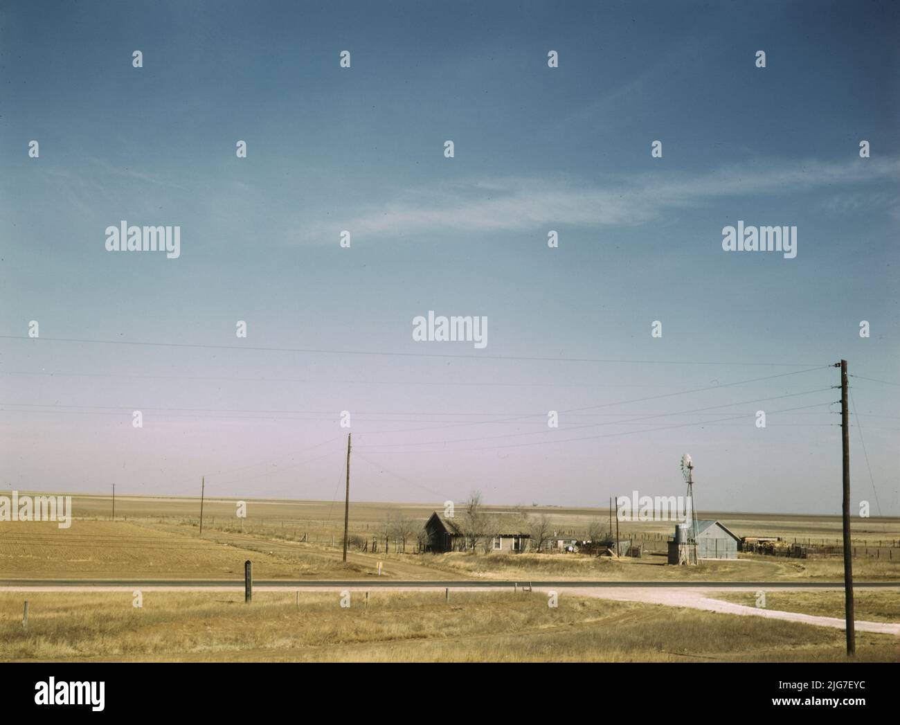 Farm land in Texas panhandle near Amarillo, Texas. Santa Fe R.R. trip