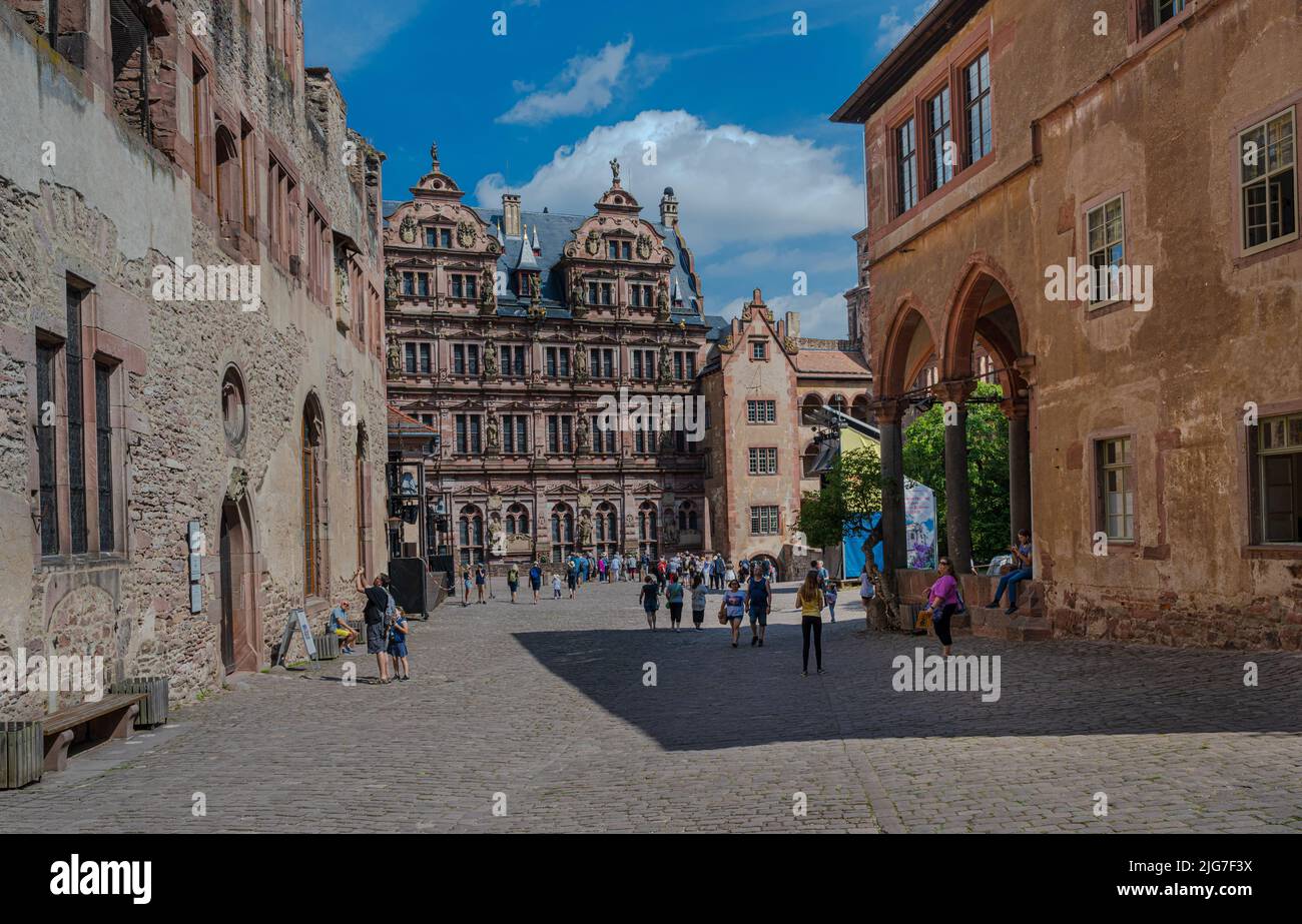 View of the Friedrich‘s building (German Renaissance) from the patio. Baden Wuerttemberg, Germany, Europe Stock Photo