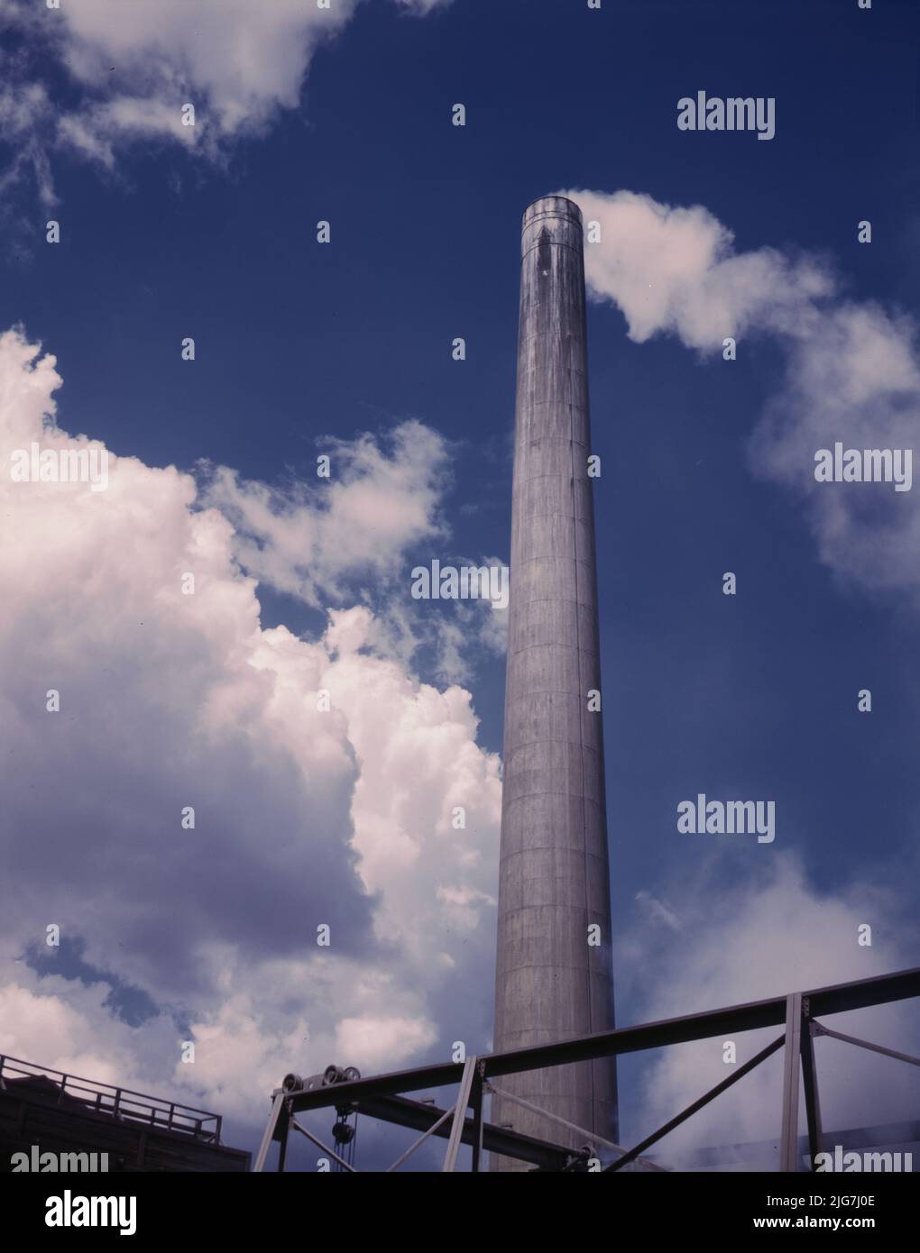 Smoke stack of TVA chemical plant where elemental phosphorus is made, vicinity of Muscle Shoals, Alabama. Stock Photo