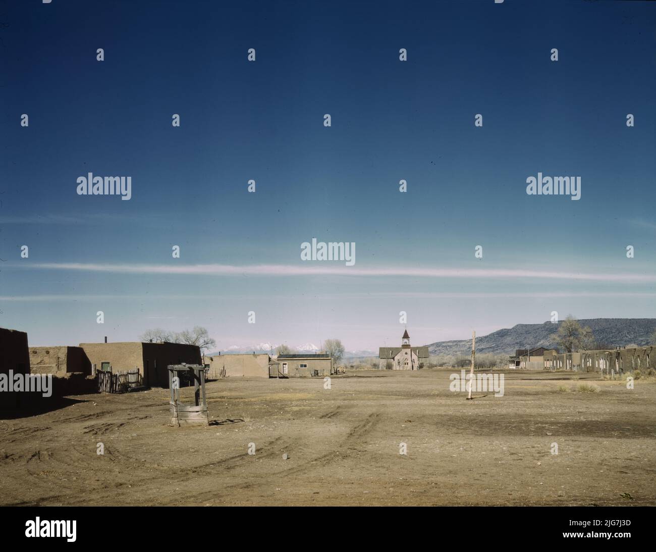 Plaza of Costilla, near the Colorado line, New Mexico. Photo shows the