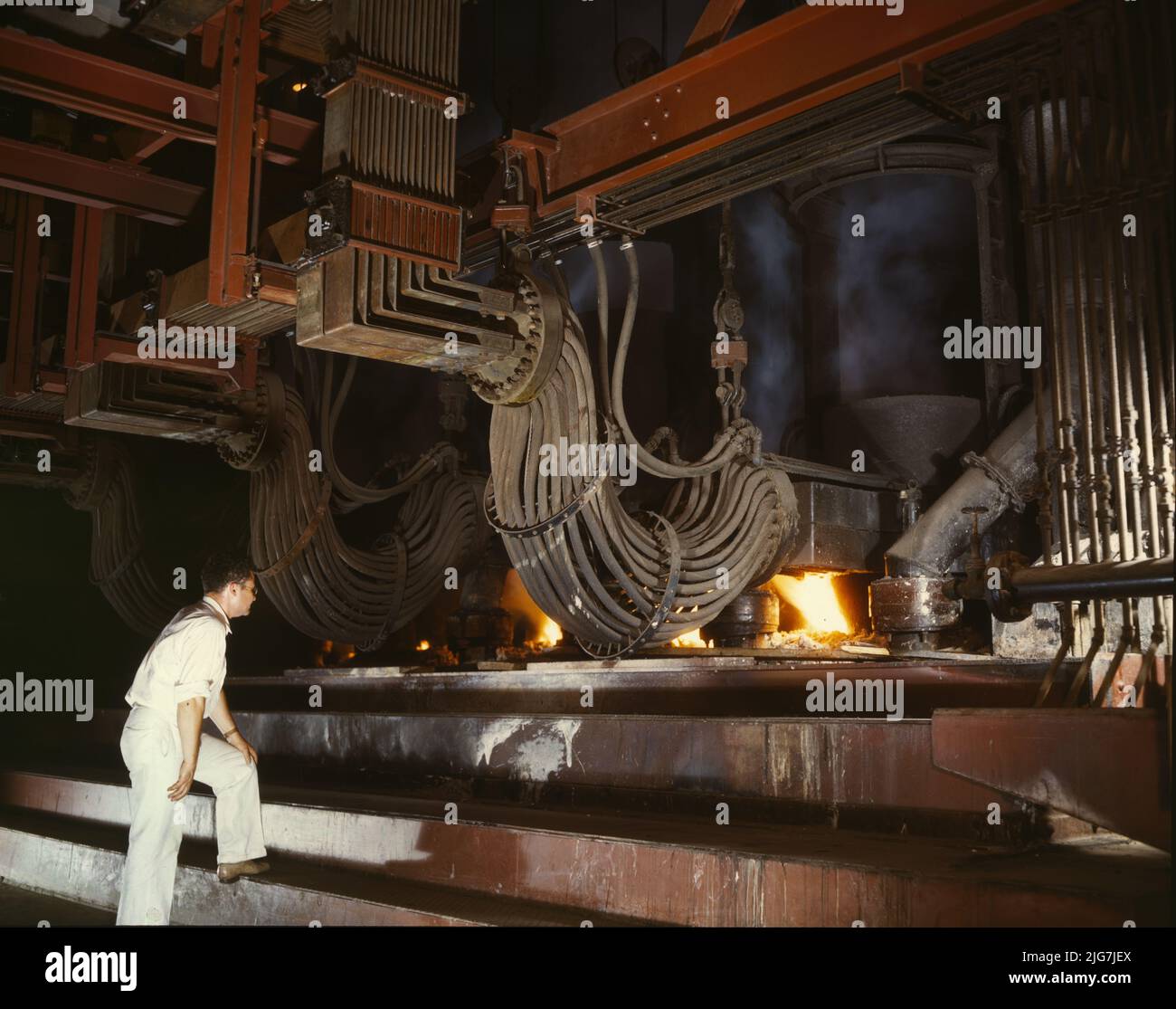 Electric phosphate smelting furnace used in the making of elemental phosphorus in a TVA chemical plant in the Muscle Shoals area, Alabama. Stock Photo