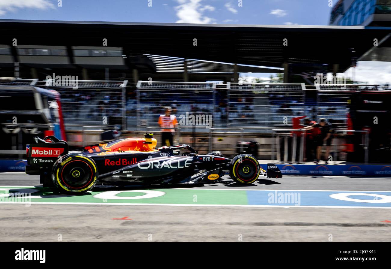 SPIELBERG - Sergio Perez (11) with the Oracle Red Bull Racing RB18 Honda in the pit lane during practice 1 ahead of the F1 Grand Prix of Austria at the Red Bull Ring on July 8, 2022 in Spielberg, Austria. ANP SEM VAN DER WAL Credit: ANP/Alamy Live News Stock Photo