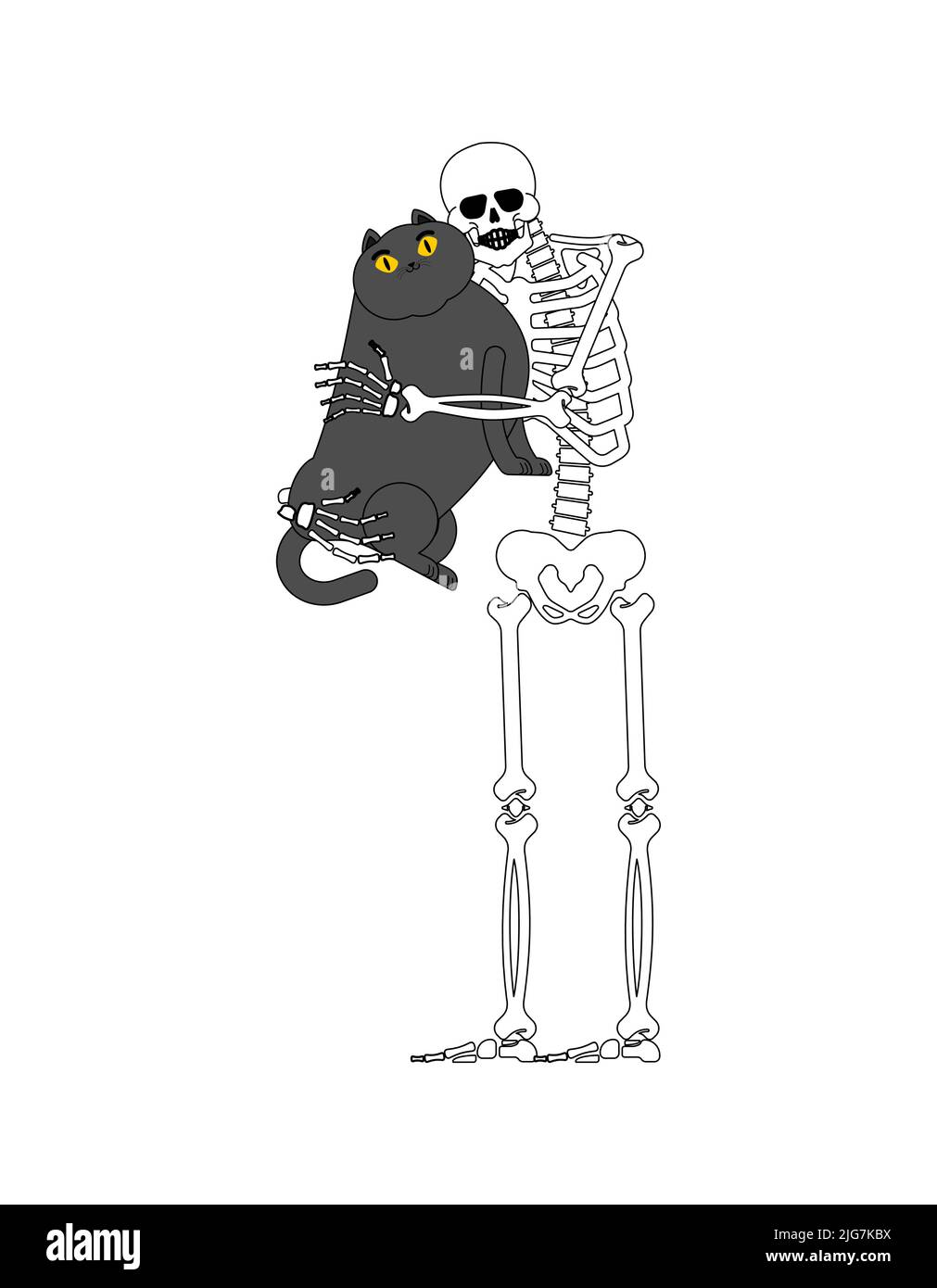 Skeleton love cat. Skeleton hugging cat. My favorite kitten. Death 
