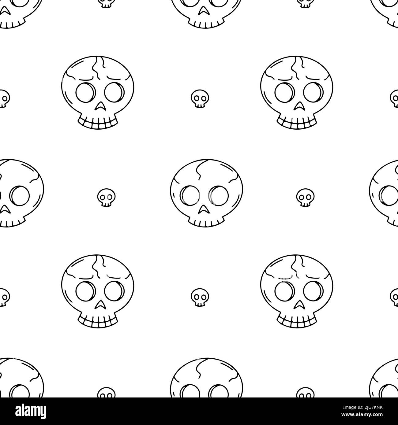 Seamless pattern with line art skulls on a white background Stock Vector