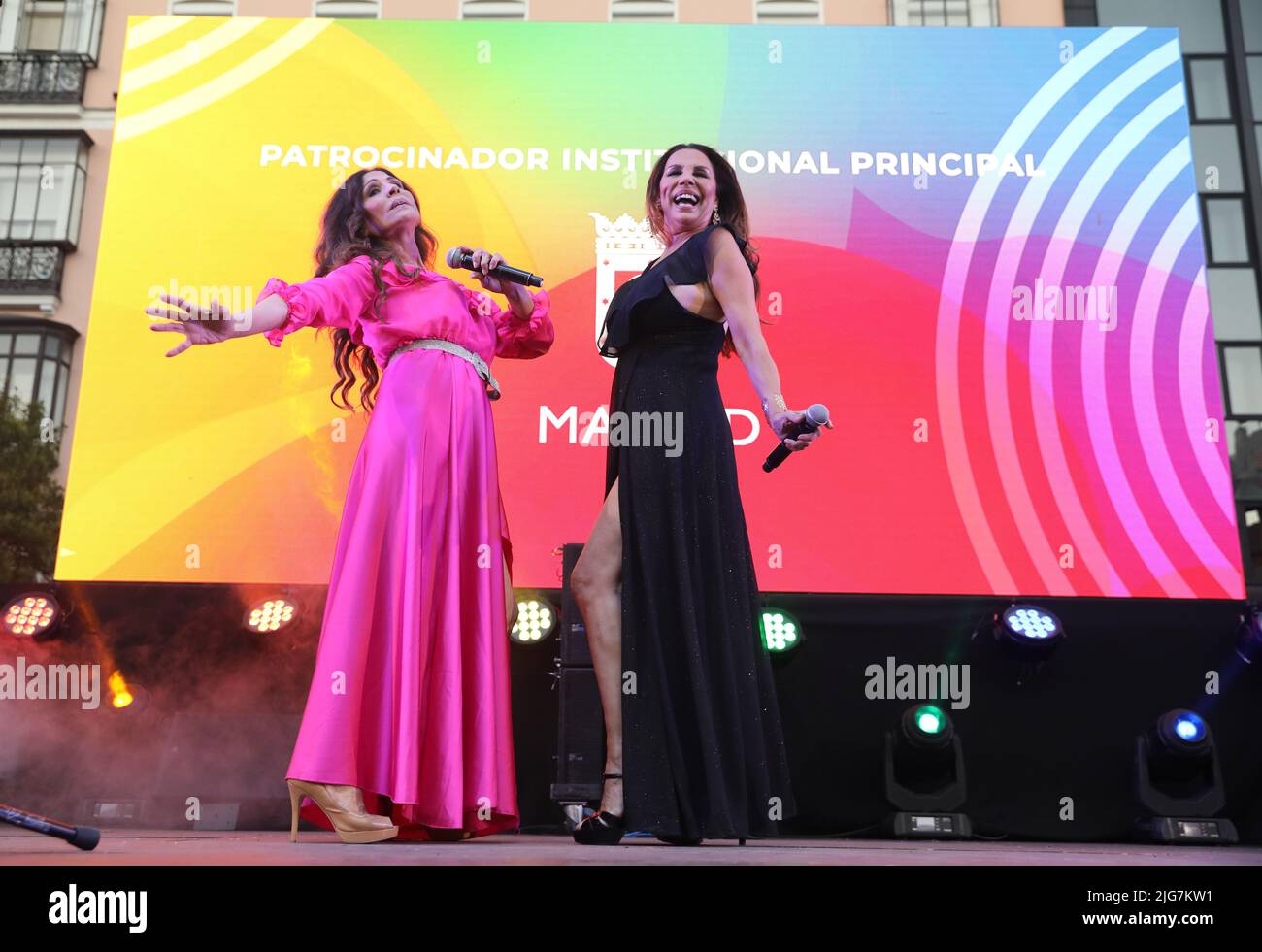 Madrid, Spain. 7th June, 2022. Azúcar Moreno performs during Pride week in Madrid, Spain. Credit: Isabel Infantes/Alamy Live News Stock Photo