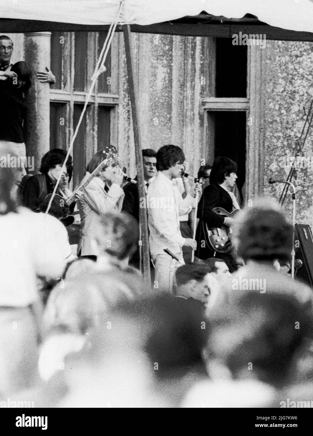 1964 a concert by the Rolling Stones held on the front steps of Longleat House in Wiltshire.Photos taken from among the crowd on black and white Kodak Stock Photo