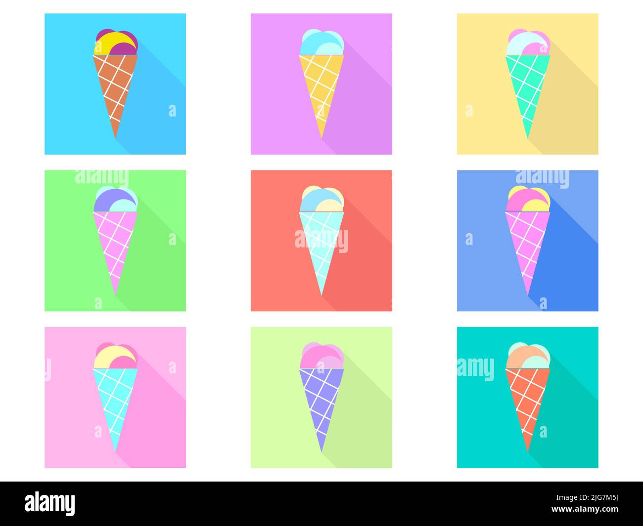 Ice cream in a waffle cone icon set. Ice cream in a flat style and ...