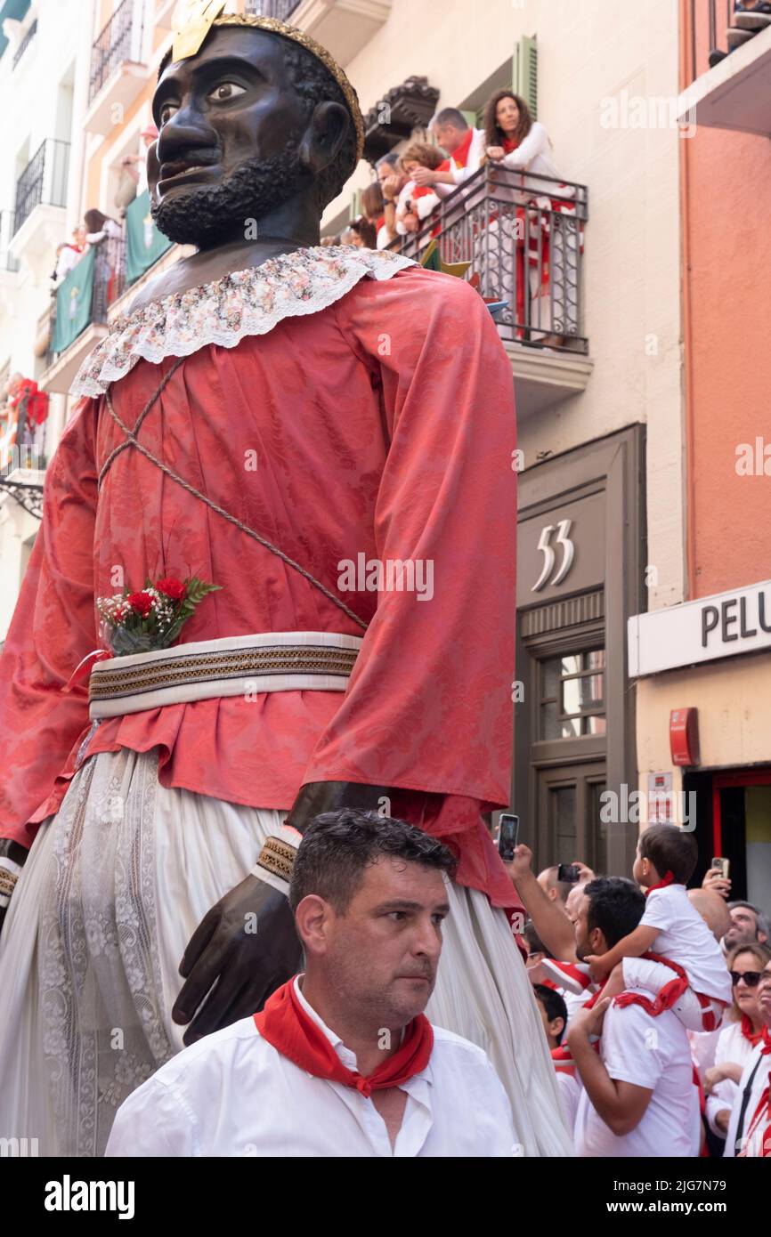giants in the procession of the day of San Fermin. July 07, 2022. High Street. Pamplona, Navarra, Spain, Europe. Stock Photo