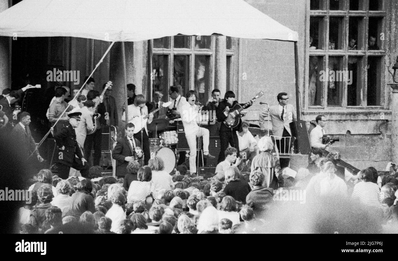 1964 a concert by the Rolling Stones held on the front steps of Longleat House in Wiltshire.Photos taken from among the crowd on black and white Kodak Stock Photo