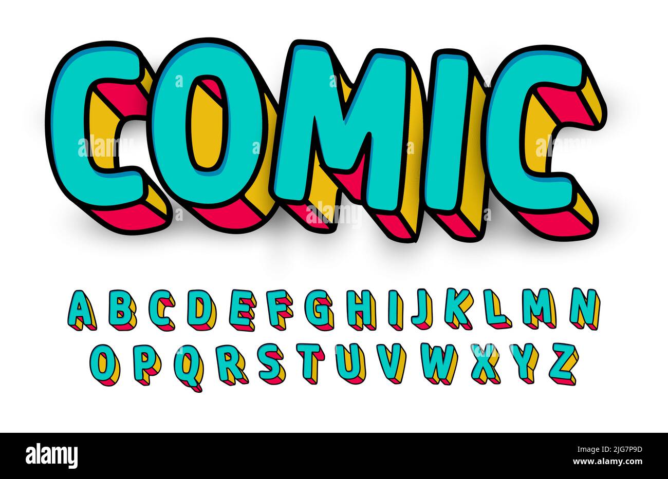 Comic Alphabet Set Letters Funny Colorful Comics Kid Font Stock