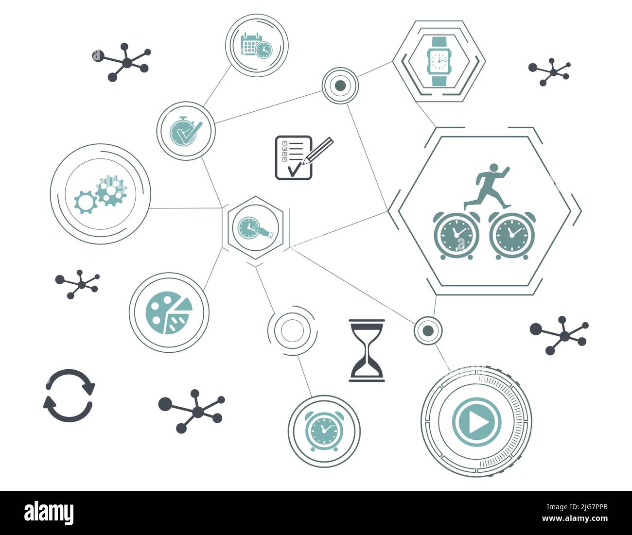 Concept of time management with connected icons stock photo alamy