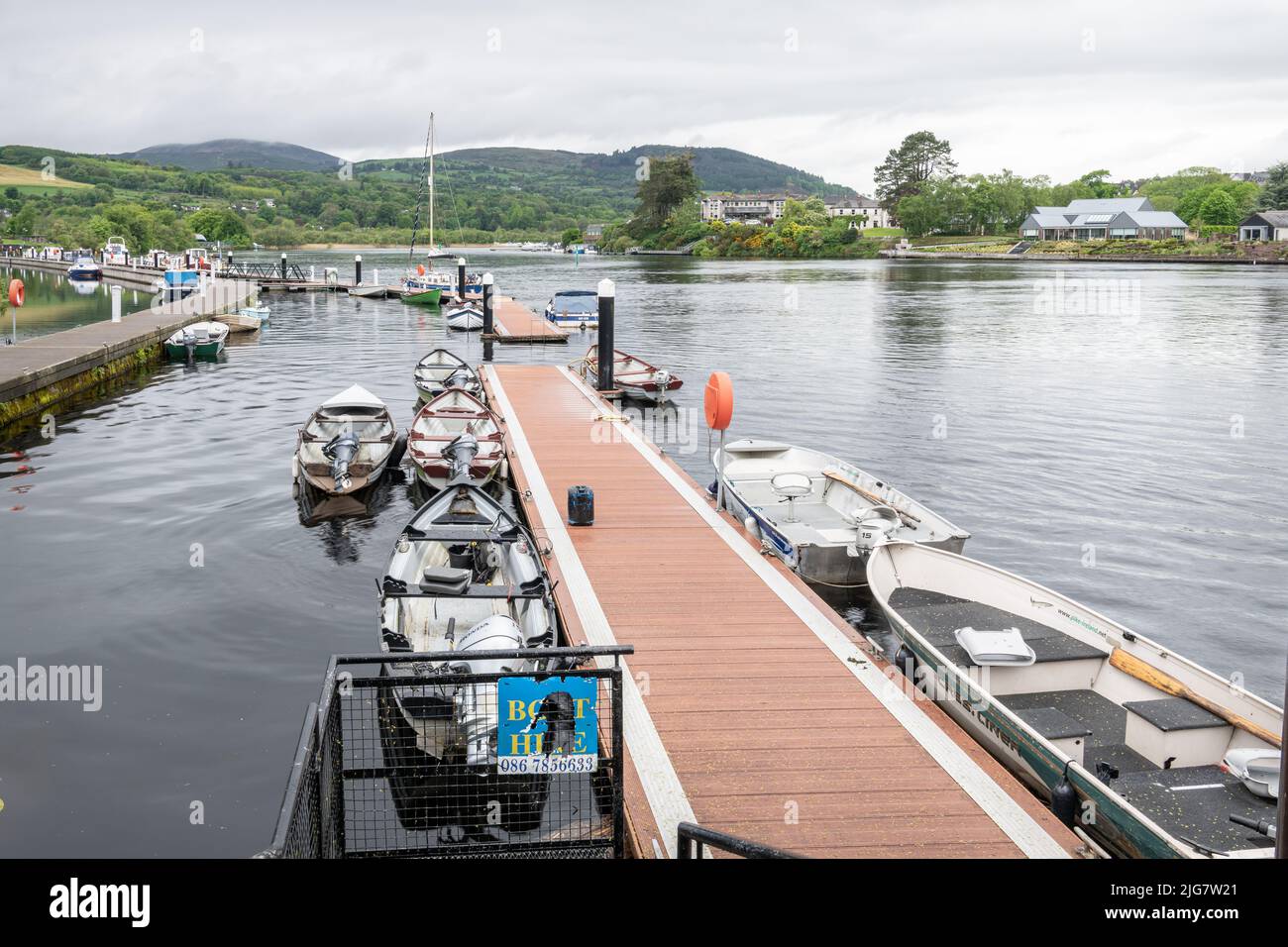 Small boat floating dock on the River Shannon, Killaloe, Ireland Stock