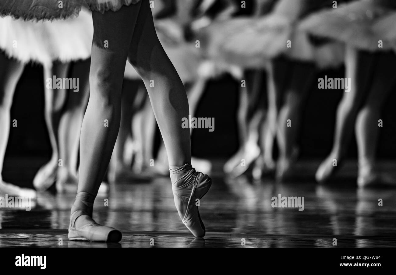 Swan Lake ballet. Closeup of ballerinas dancing Stock Photo Alamy