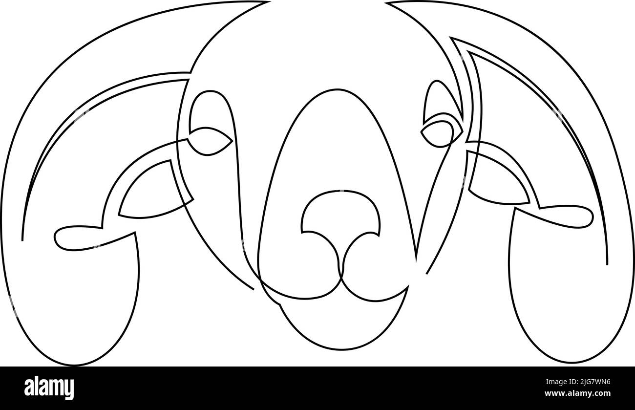 Minimalist one line male sheep Icon. Line drawing ram tattoo. Ram goat Vector Illustration. Single line drawing of bighorn mountain goat or rams. One Stock Vector