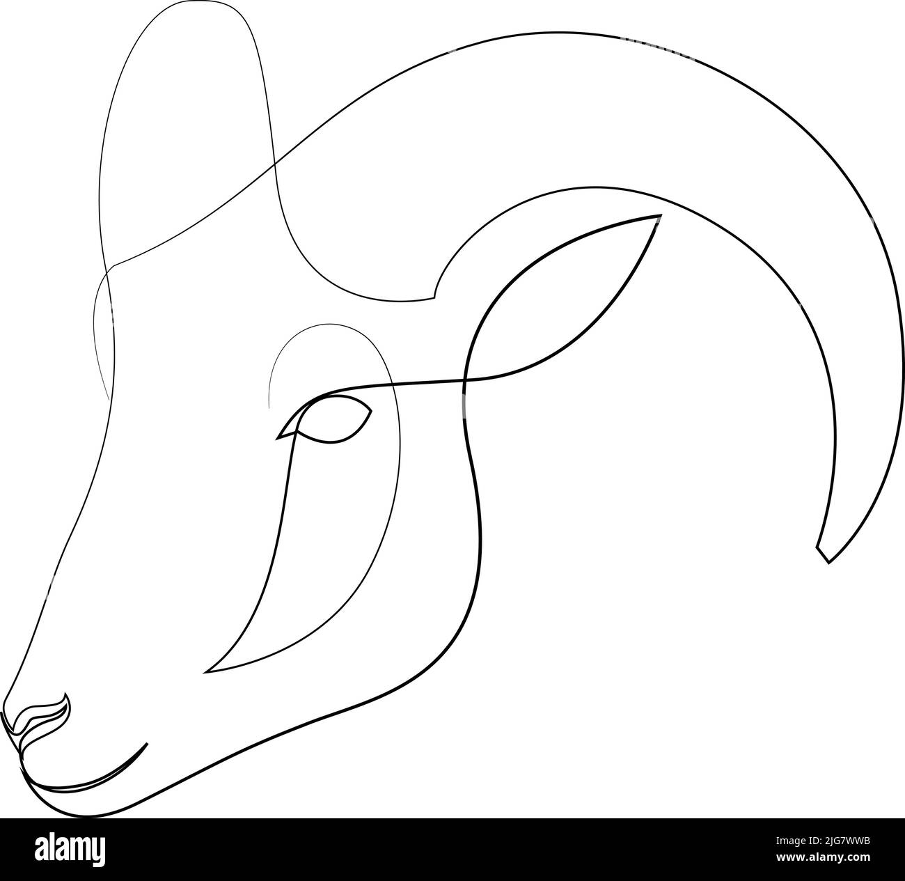 One line design silhouette of ram. Hand drawn single continuous line minimalism style. Vector illustration Stock Vector