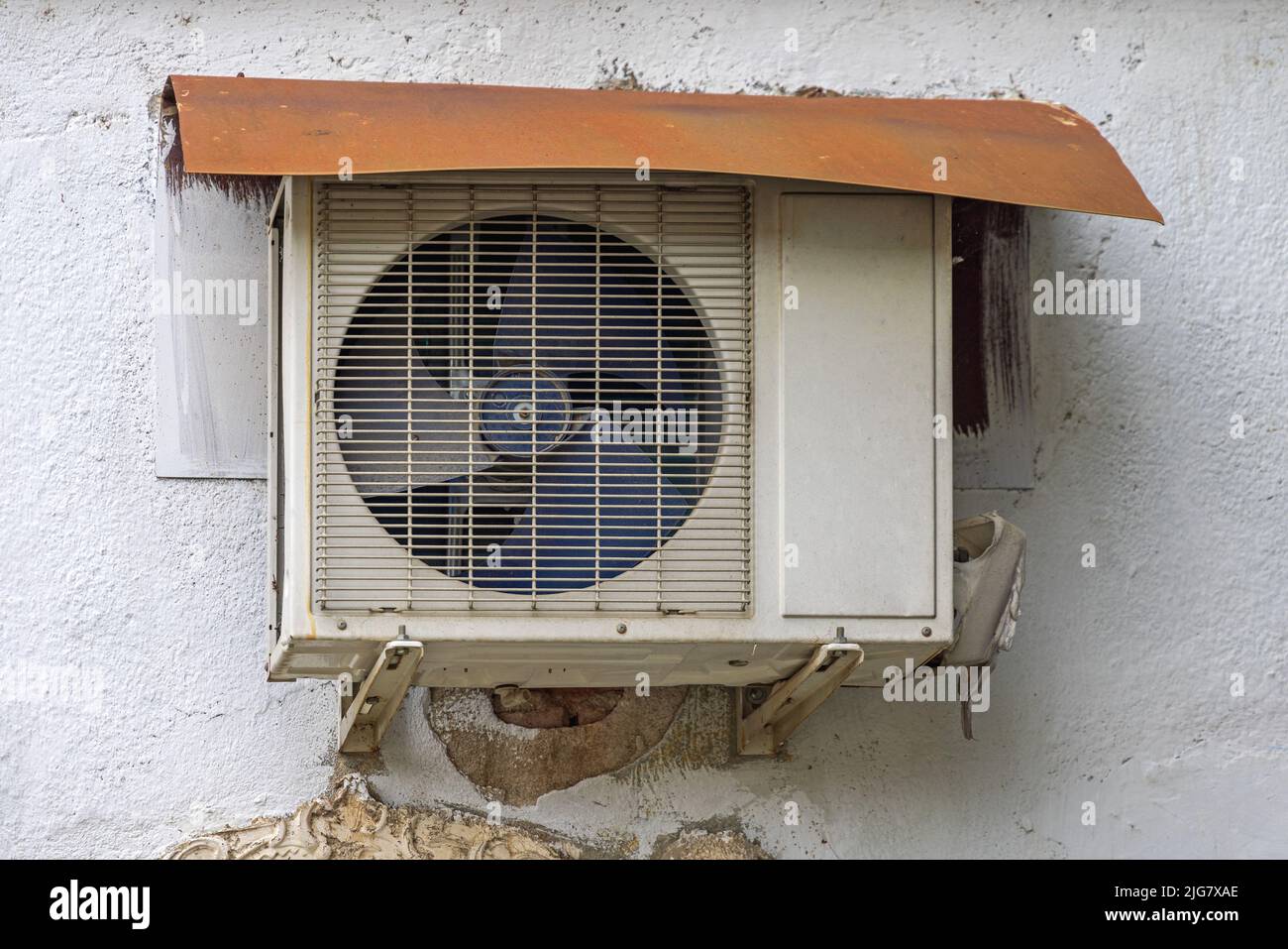 Air Conditioner Condenser External Unit With Cover Protection Stock