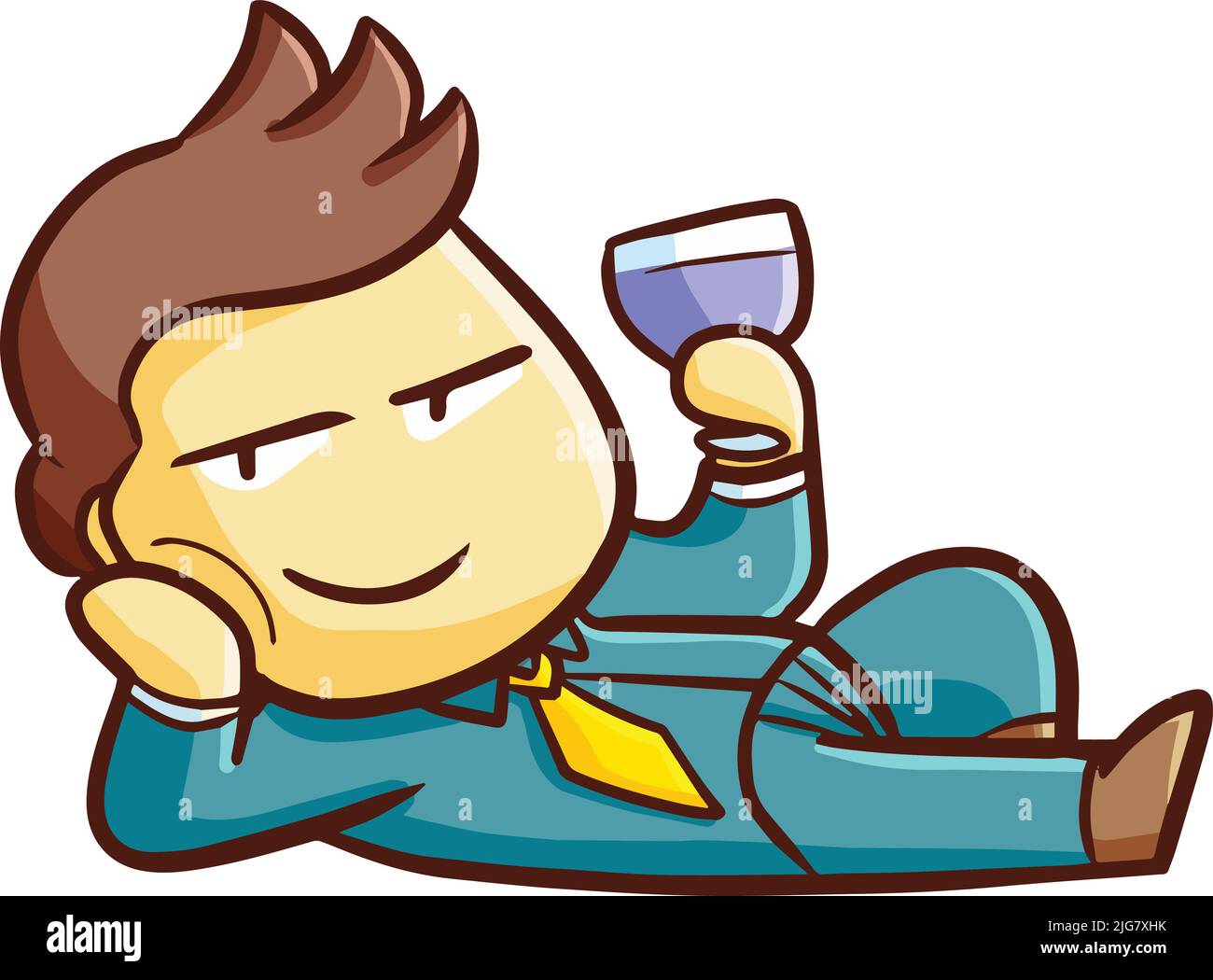 A simple clip art of a cartoon character drinking wine Stock Vector