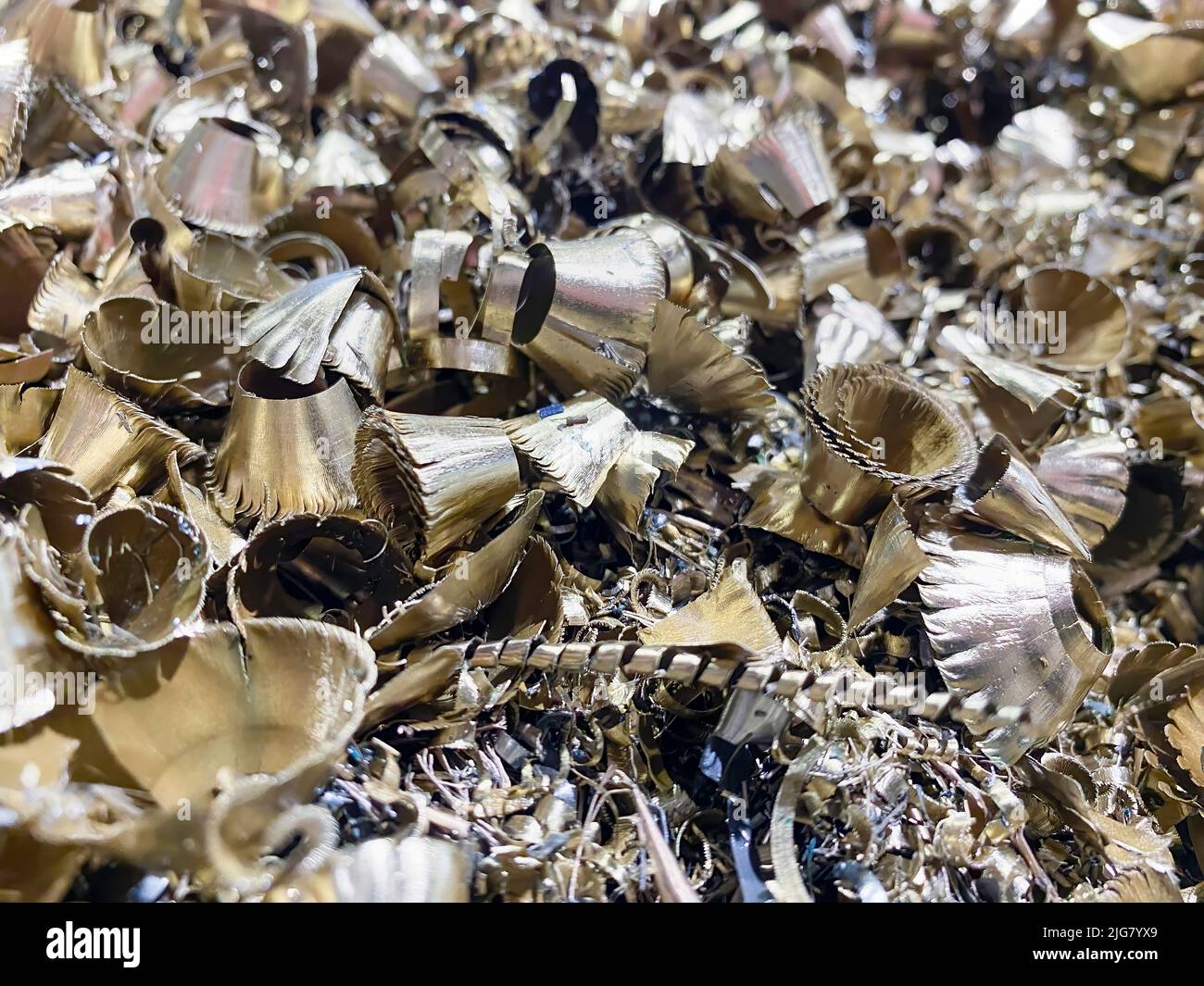 Brass turnings scrap for recycling, close up. High quality image Stock Photo Alamy