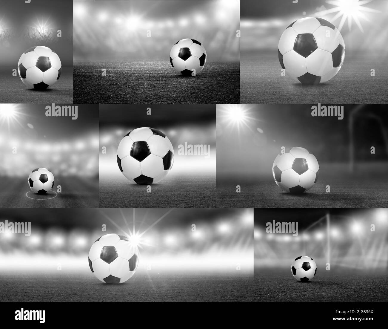 Different views of a soccer in the stadium Stock Photo