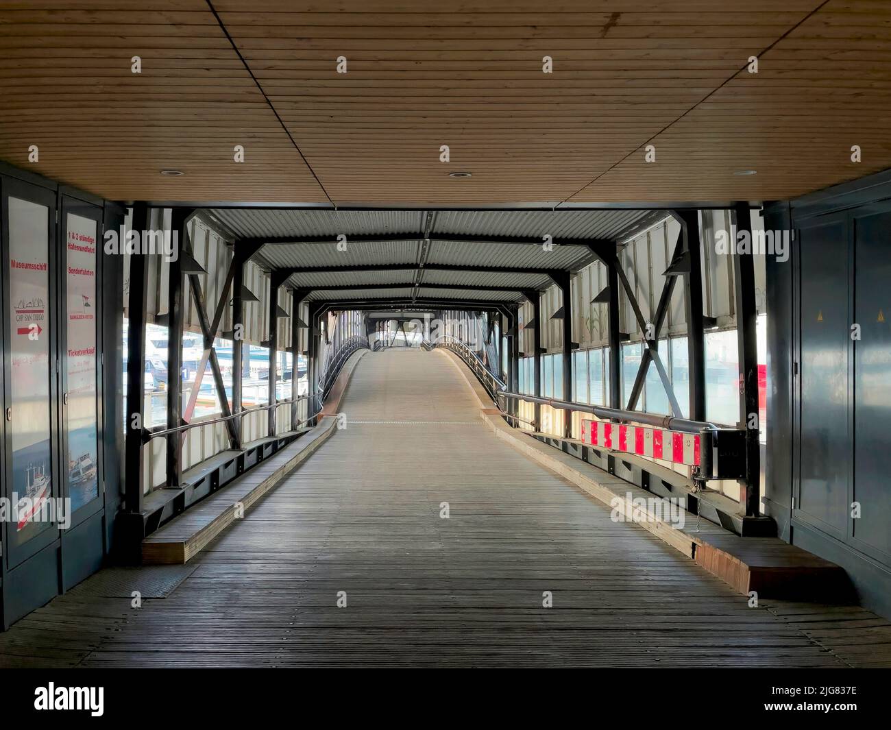 Überseebrücke at Jan Fedder Promenade, Hamburg, Germany, Europe Stock Photo