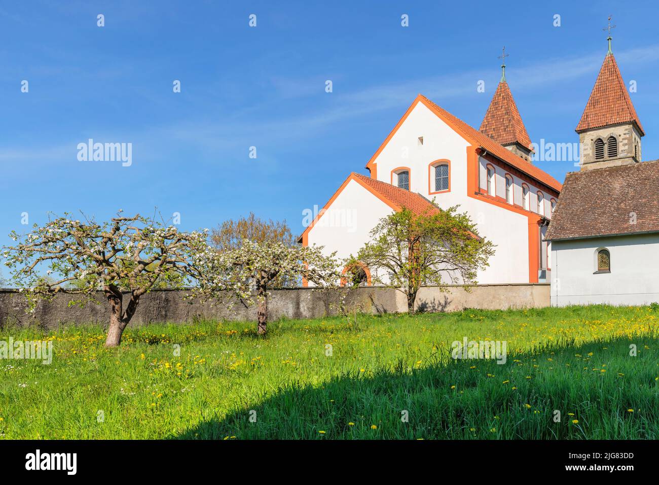 St. Peter and Paul Church, Niederzell, UNESCO World Heritage Site, Reichenau Island, Lake Constance, Baden Wurttemberg, Germany Stock Photo