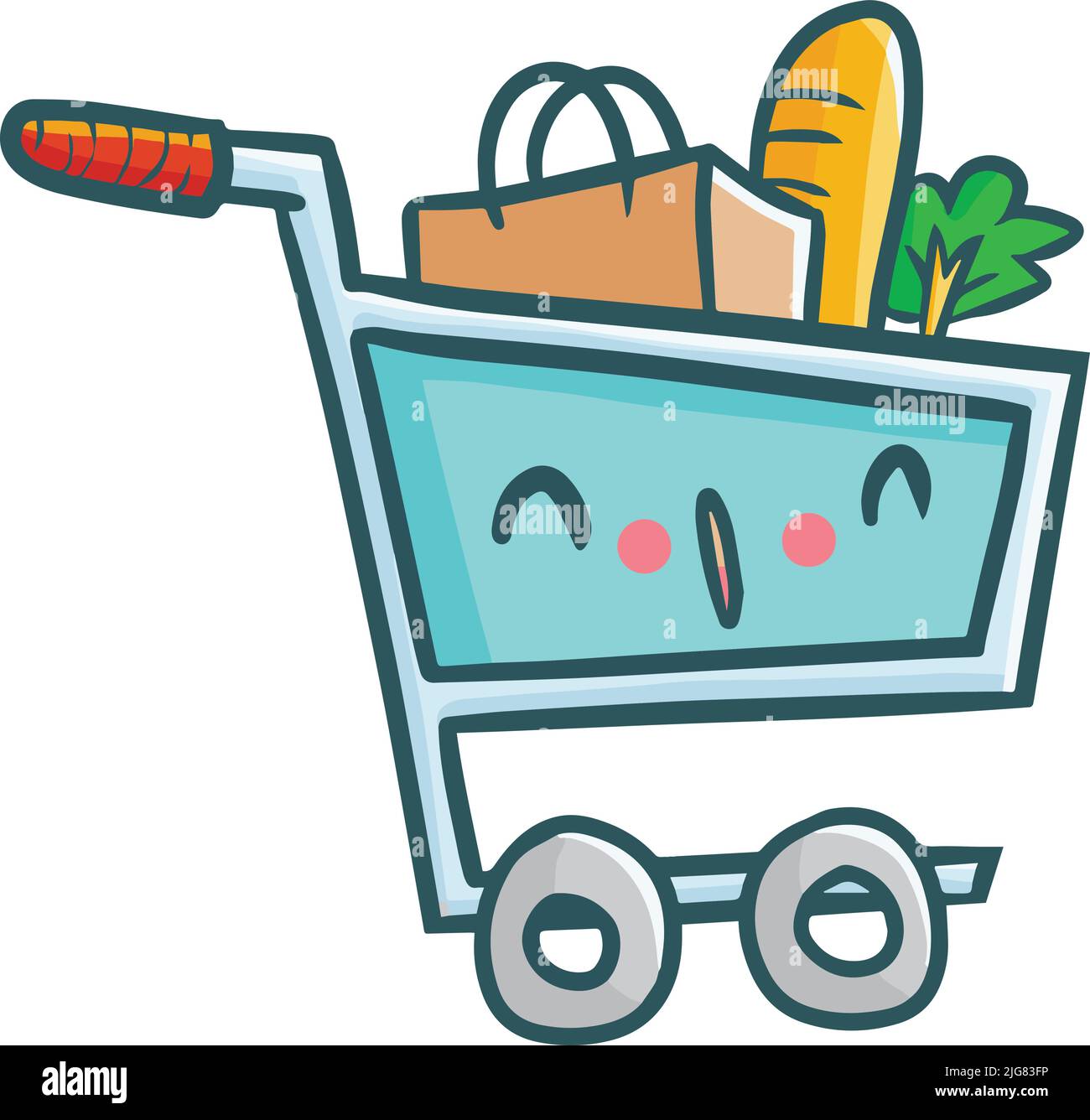 A colorful vector illustration of a full shopping cart Stock Vector
