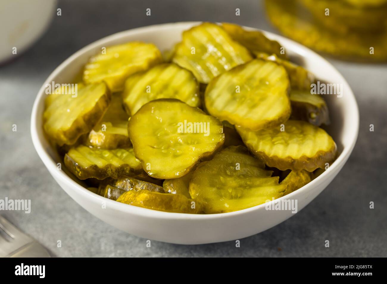 Homemade Green Dill Pickles in a Bowl Stock Photo Alamy