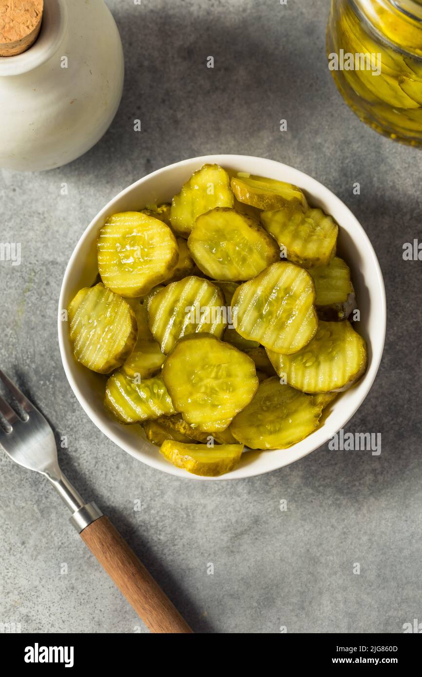 Homemade Green Dill Pickles in a Bowl Stock Photo Alamy