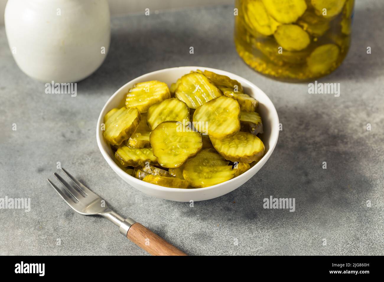 Homemade Green Dill Pickles in a Bowl Stock Photo Alamy
