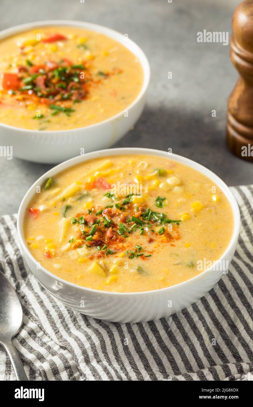 Homemade Summer Corn Chowder with Potatoes and Bacon Stock Photo Alamy