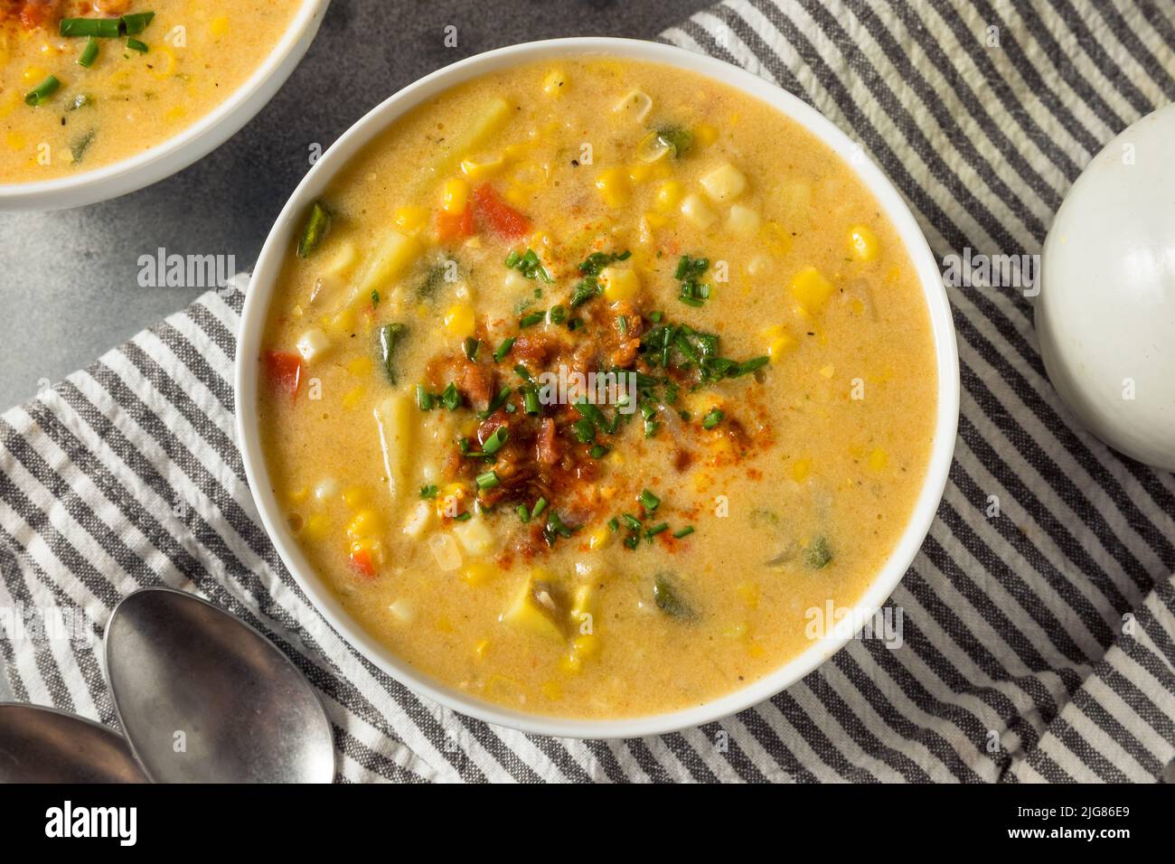Homemade Summer Corn Chowder with Potatoes and Bacon Stock Photo Alamy
