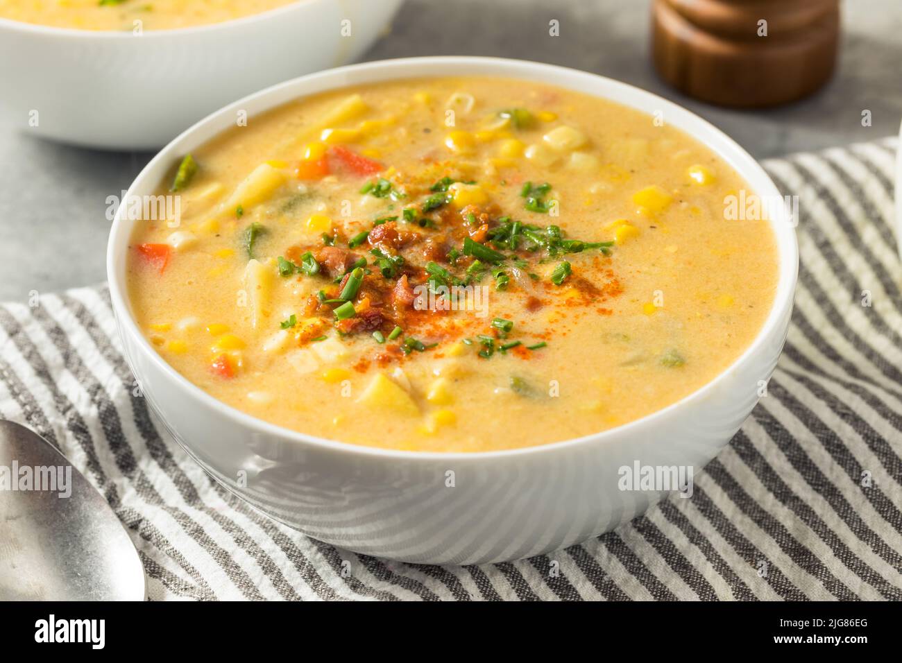 Homemade Summer Corn Chowder with Potatoes and Bacon Stock Photo Alamy