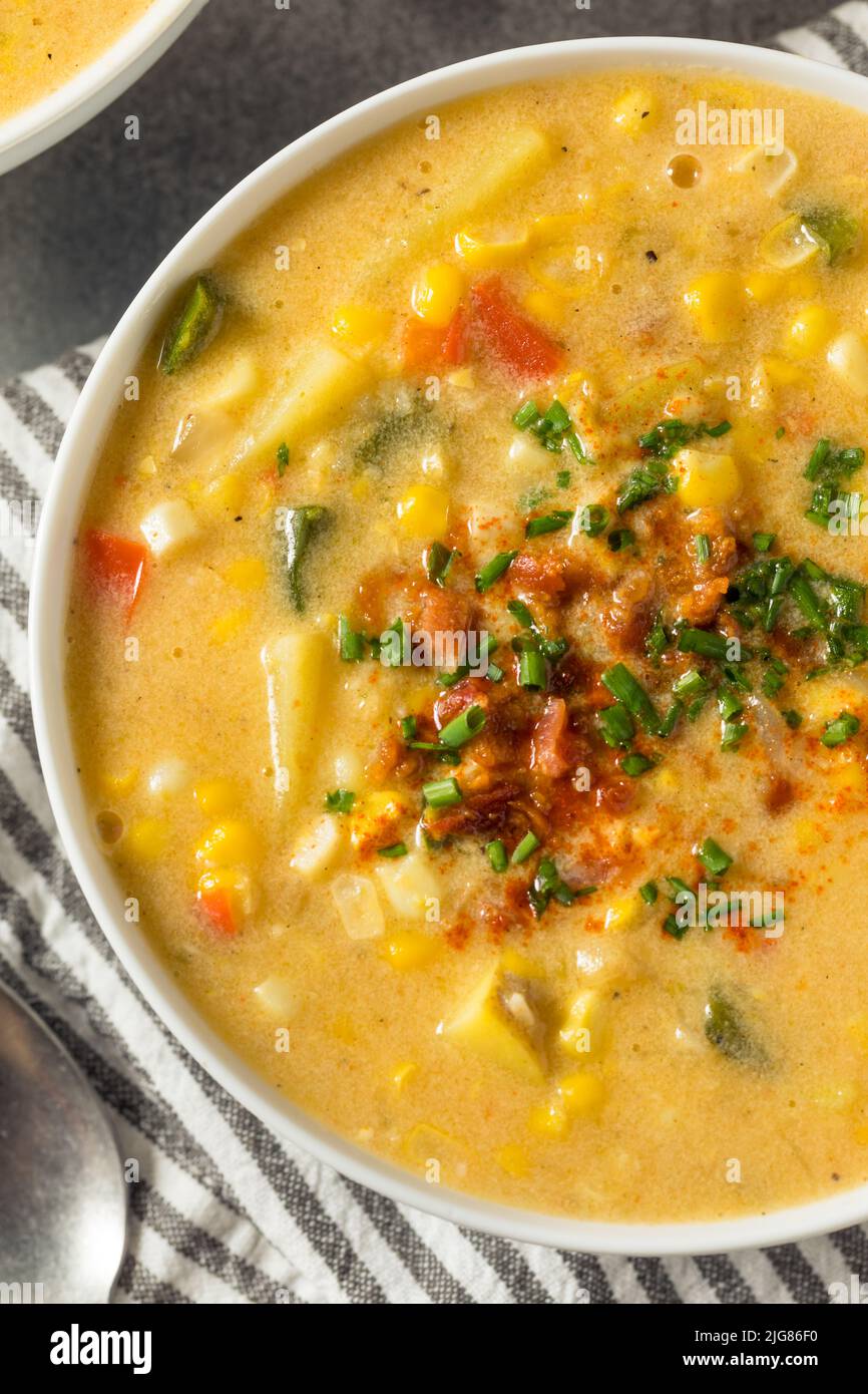Homemade Summer Corn Chowder with Potatoes and Bacon Stock Photo Alamy