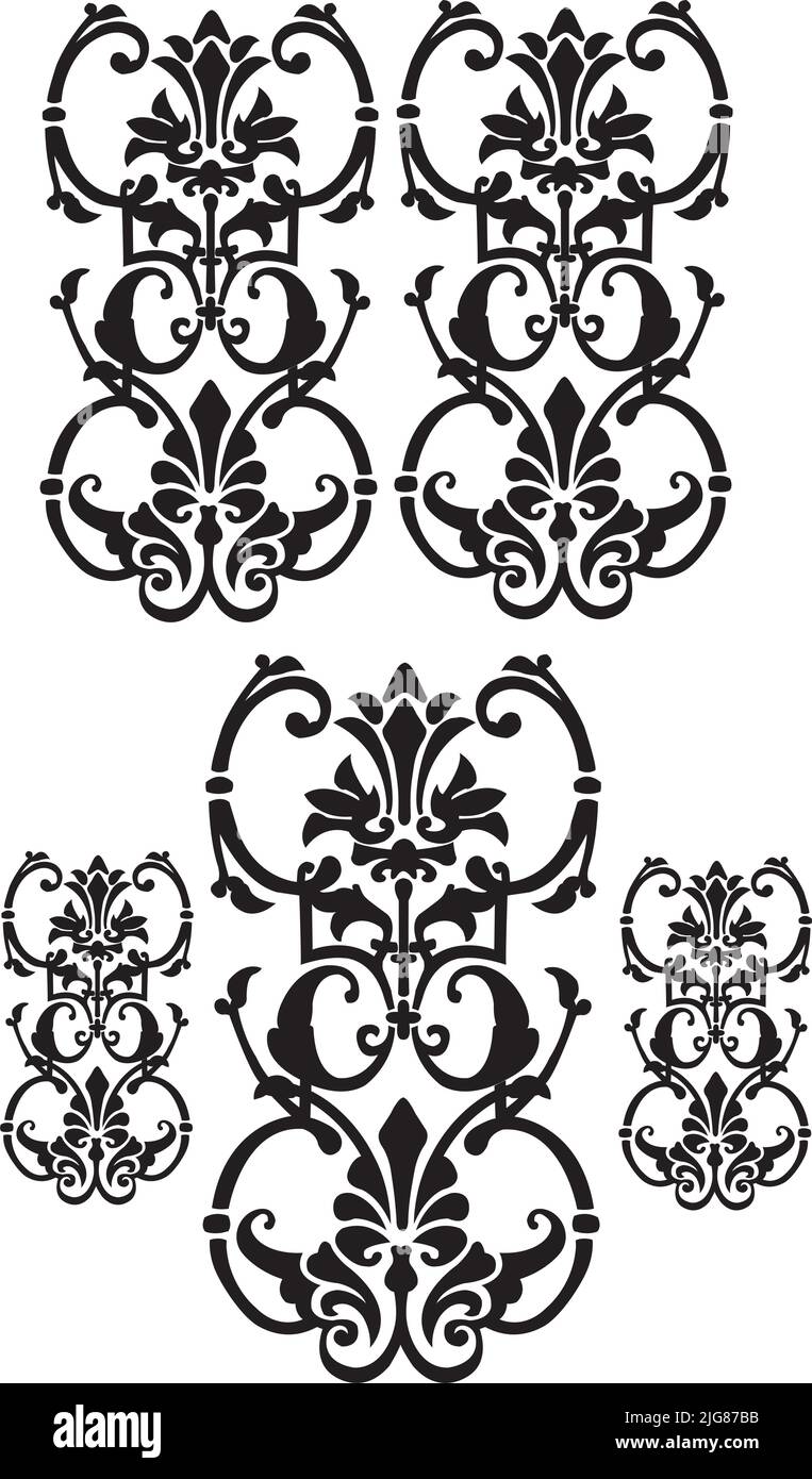A vertical vector of decorative design elements isolated in white
